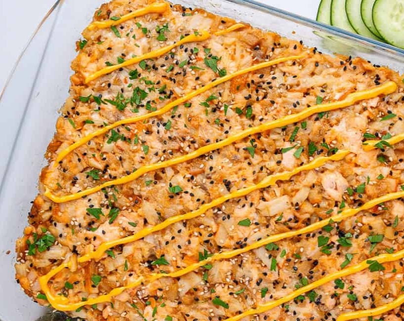 Easy Creamy Sushi Bake Recipe top view