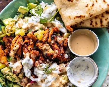 20 Minute Greek Chicken Tzatziki Bowls Meal Prep top view