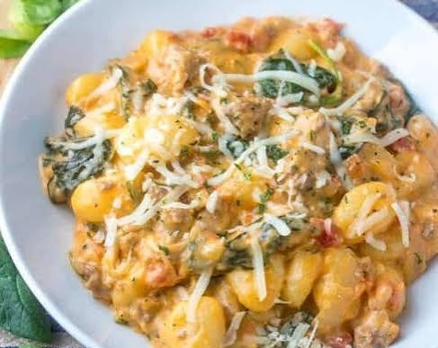 Easy Creamy Garlic Parmesan Sausage and Gnocchi top view