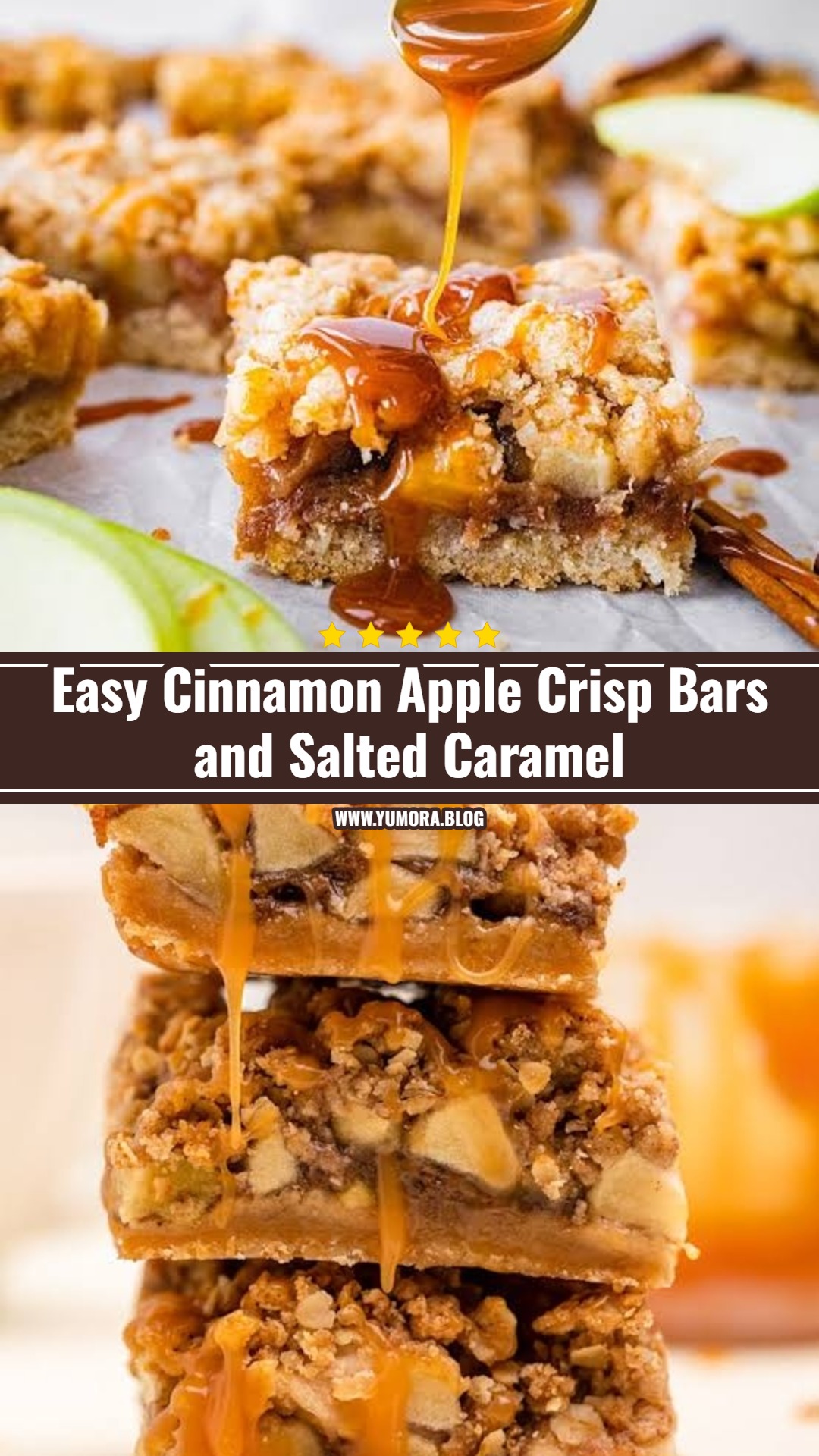 Easy Cinnamon Apple Crisp Bars with Salted Caramel