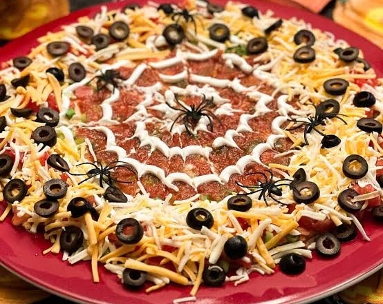 The Best Spiderweb Taco Dip Recipe Ever top view
