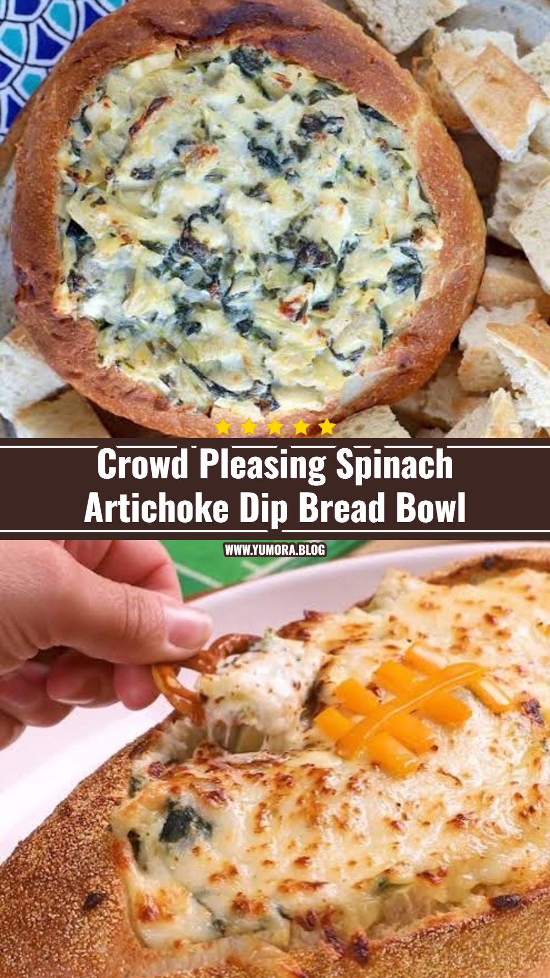 Ultimate Game Day Spinach Artichoke Dip Bread Bowl